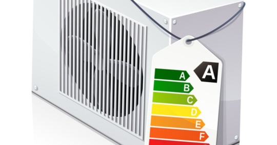 HVAC unit with SEER rating attached